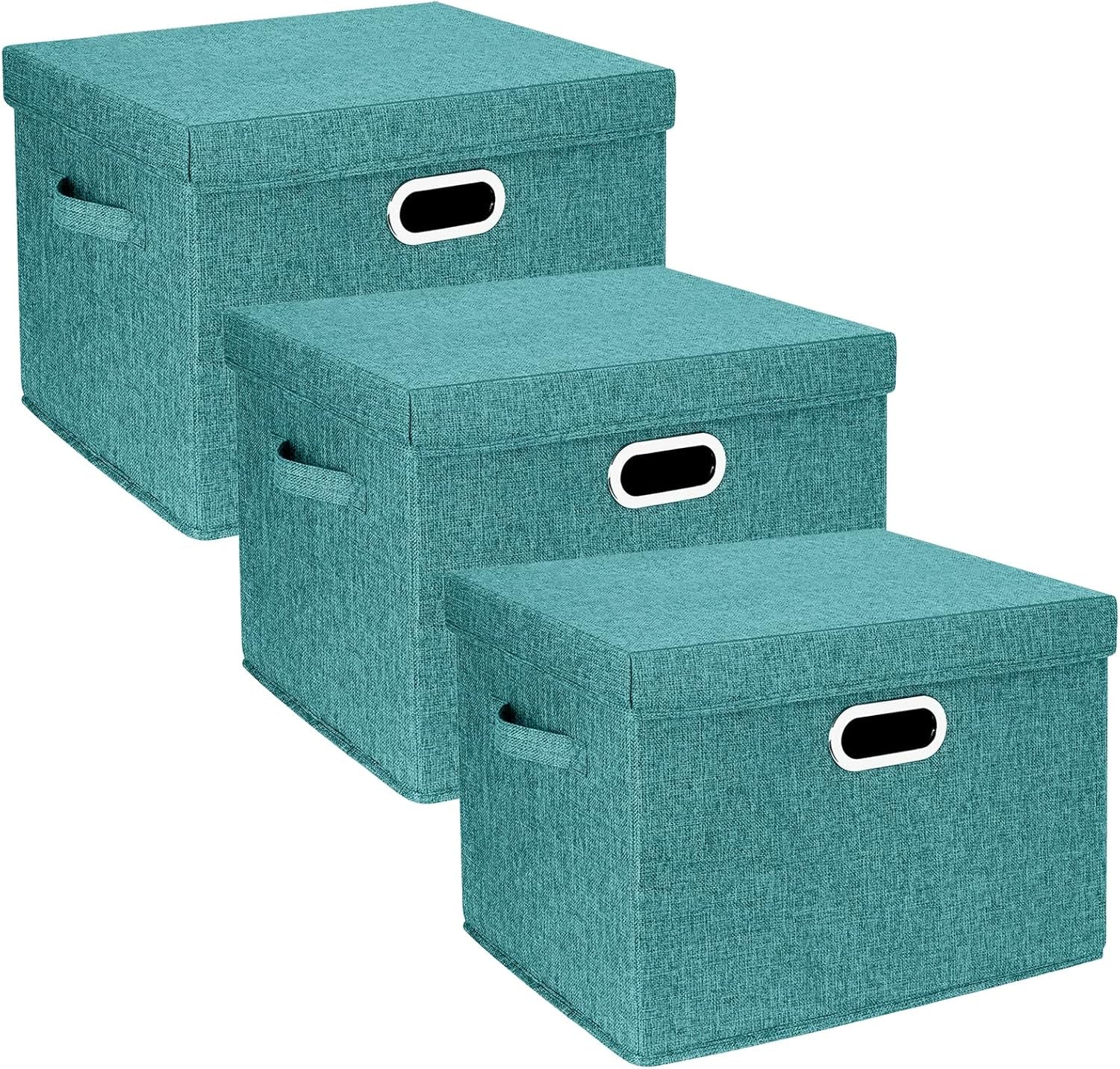 TYEERS Collapsible Storage Bins with Lids, Large Fabric Storage Boxes - 2 Pack - Classic Blue