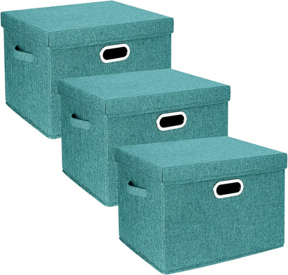 TYEERS Collapsible Storage Bins with Lids, Large Fabric Storage Boxes - 2 Pack - Classic Blue