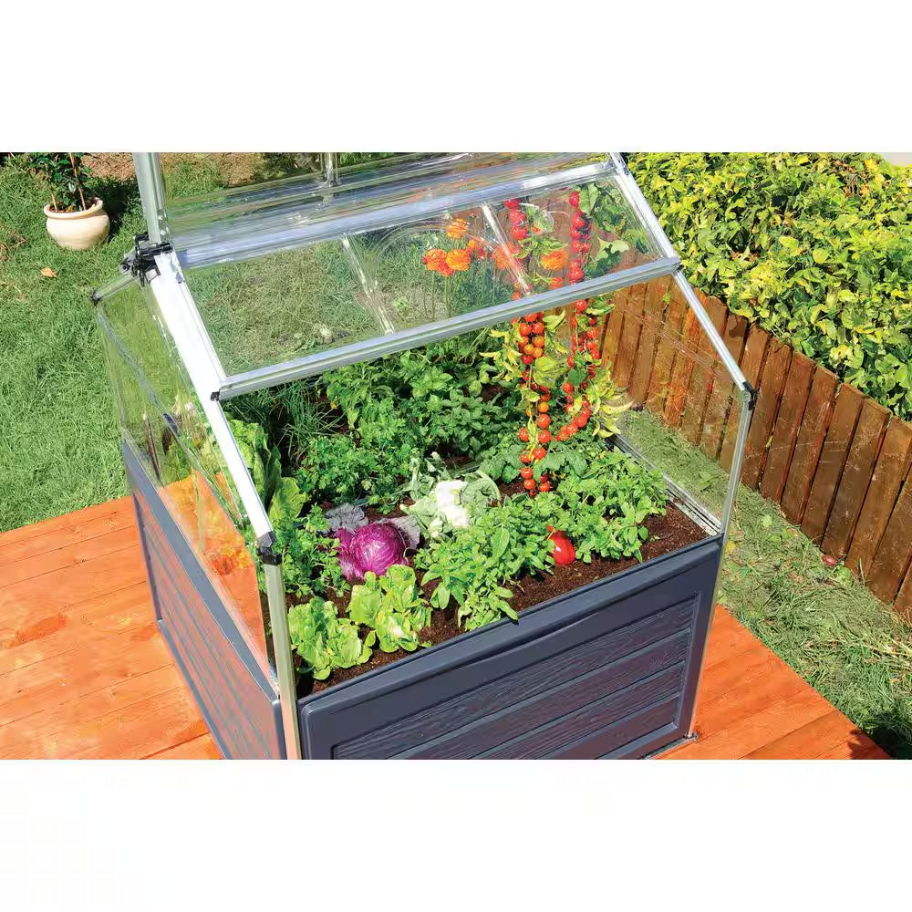 Plant Inn 4 Ft. X 4 Ft. Gray/Clear Raised Bed Polycarbonate DIY Greenhouse Kit