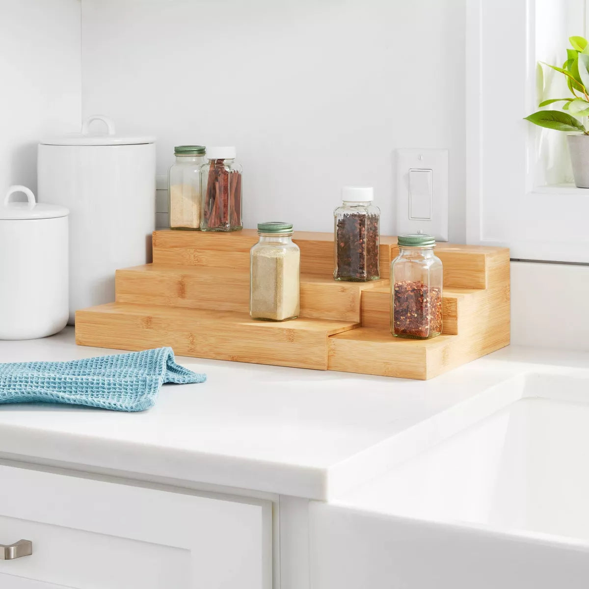 Bamboo Expandable Spice Rack Brown - Brightroom™: Freestanding Spice Organizer, Varnished Kitchen Shelf, 14" Width