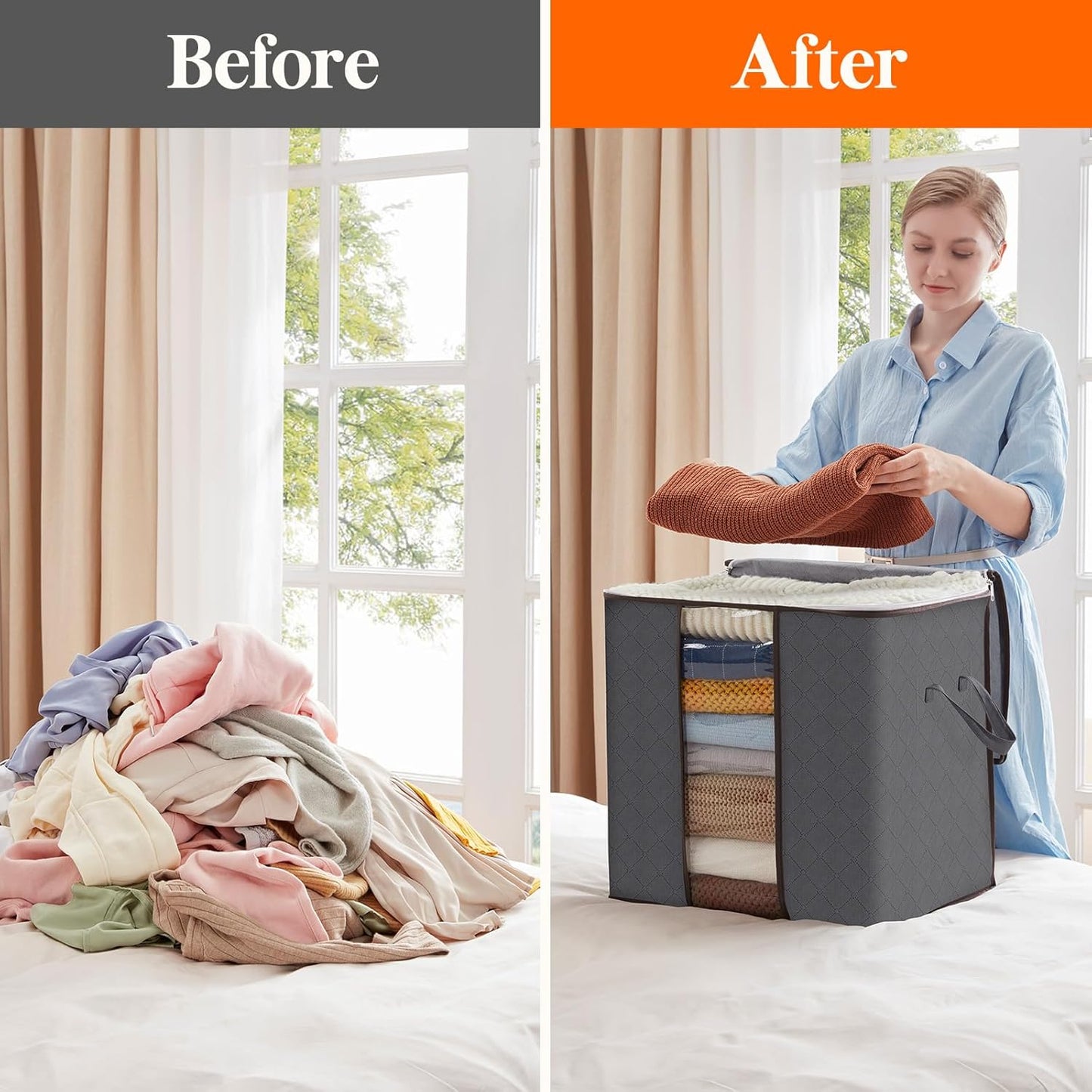 Lifewit 3-Pack 100L Foldable Clothes Storage Bins with Lids - Clear Window, Zippered, Reinforced Handles for Easy Organization of Clothing, Blankets, and Bedding