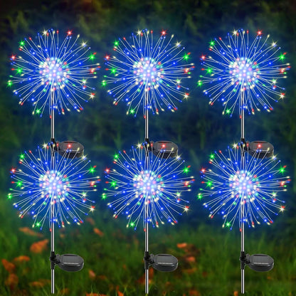 Solar firework starburst lights lining a garden pathway
