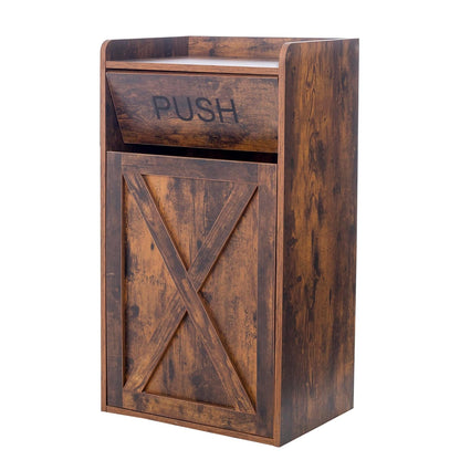 13 Gallons Tilt Out Trash Cabinet, Hidden Trash Can Cabinet Wooden Tilt Out Pet Proof Hidden Trash Bin Cabinet for Kitchen Living Room, Brown