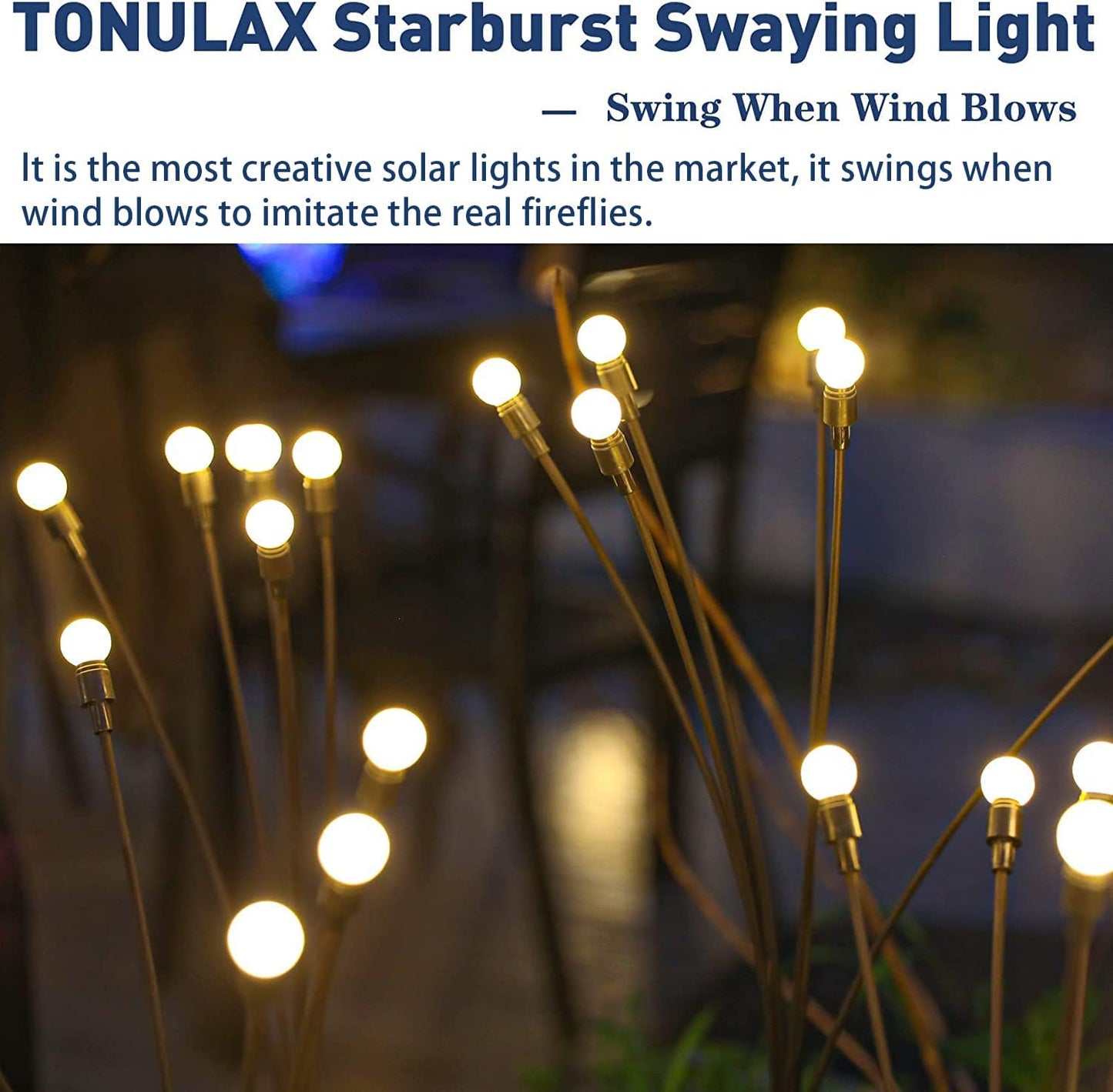 Solar swaying garden light shown at dusk