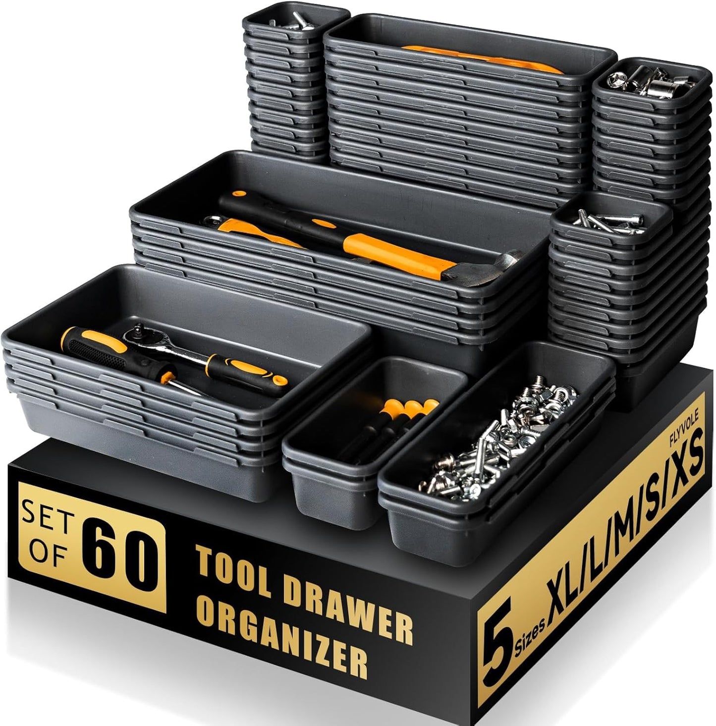 Tool Box Organizer Tray, Toolbox Desk Drawer Organizer, Tool Box Tray, Toolbox Organization Storage for Rolling Tool Chest (60PCS (Black+Red))