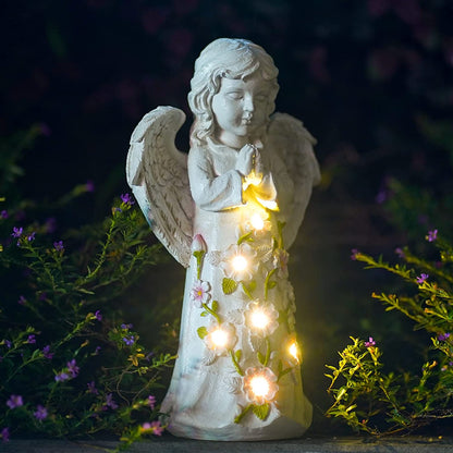 Solar garden statue nightlight, solar panel close-up