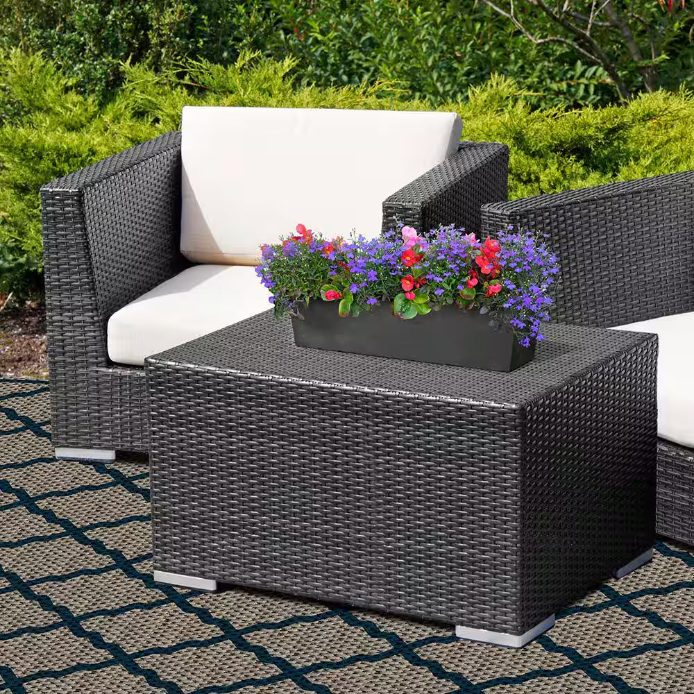Fiorella Medium Black Rubber Self-Watering Table Trough Planter with Drainage Holes (6.2 In. L X 24 In. W X 6 In. H)