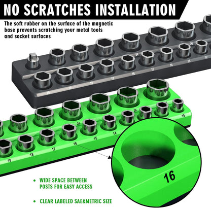 Magnetic socket organizer, 3/8 inch drive tray close-up