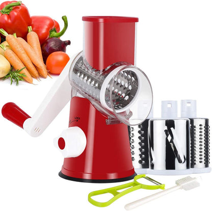 Ourokhome Rotary Cheese Grater Hand Crank, Kitchen Shredder Speed Mandolin Slicer Nut Grinder with Handle and Drum Blades for Cheese, Vegetable, Walnut, Chocolate, Potato, Carrot, 3 Blades, Green