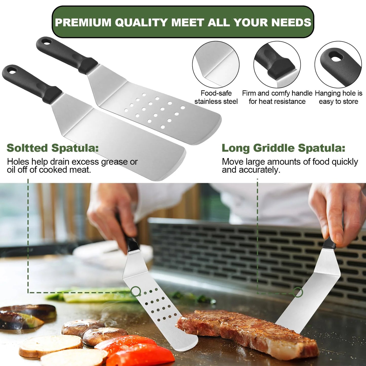 Mibote Stainless Steel Griddle Tool Kit, Compact Outdoor BBQ Toolkit - Set of 30