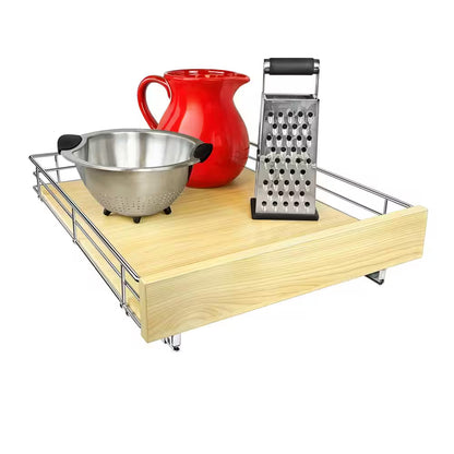 Slide Out Wood Cabinet Organizer - Pull Out under Cabinet Sliding Shelf - 20 In. X 21 In. - Wood and Chrome