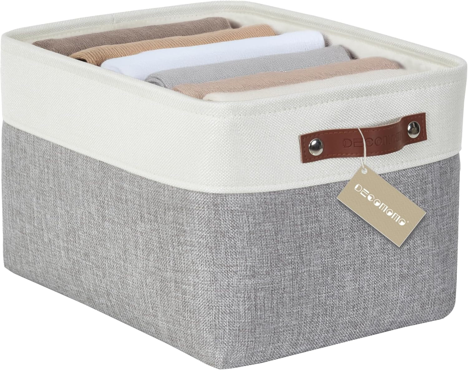 DECOMOMO Storage Bins, Large Fabric Storage Baskets for Shelves, Decorative Linen Closet Organizer, 15 X 11 X 9.5 Inches (Grey & White, 4 Pack)