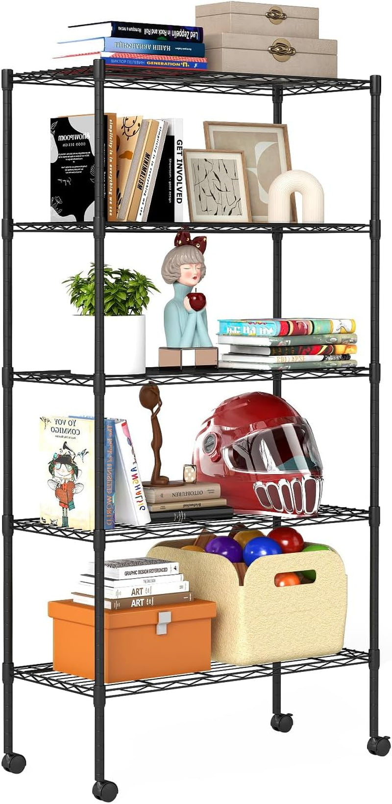 Bestoffice | 6-Tier Wire Storage Shelves with Wheels | 18X48X78 | Chrome | Adjustable Racks | Heavy-Duty Metal Shelf, Holds Upto 600 Lbs | No-Tool Assembly | Ideal for Home & Garage Shelving