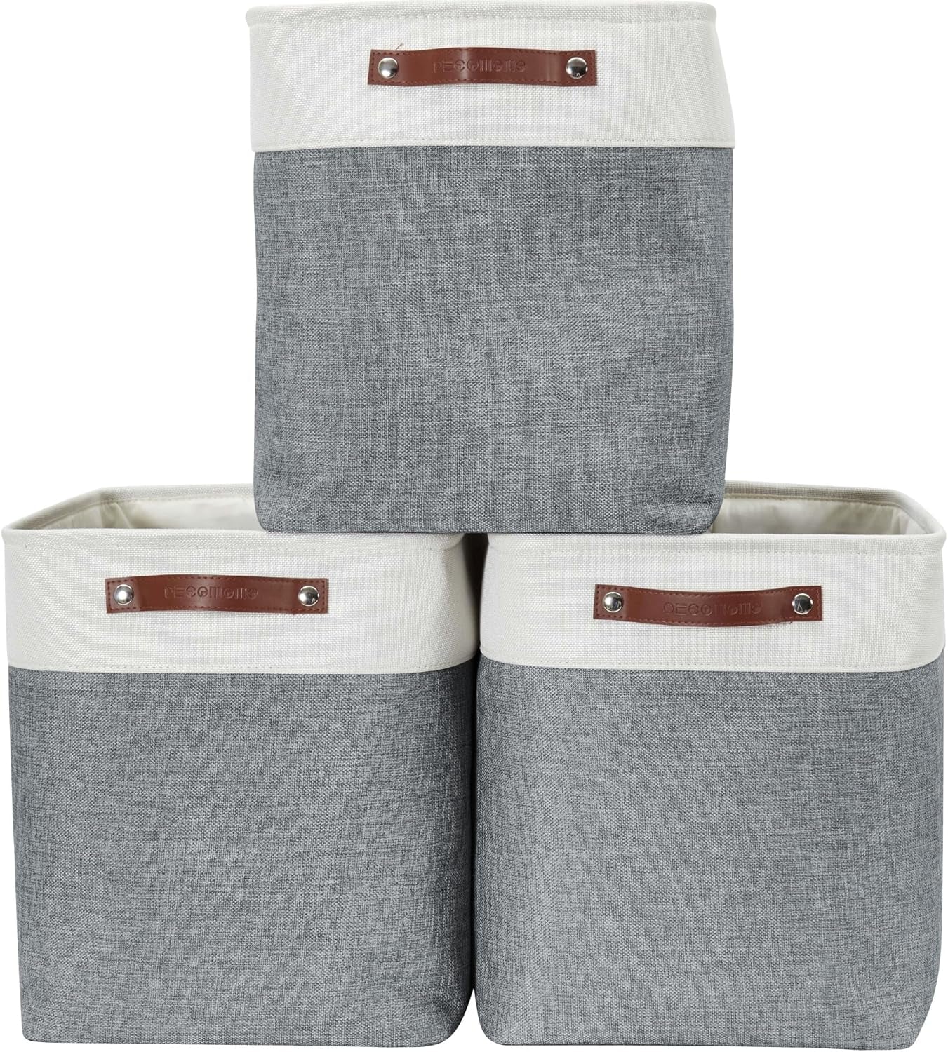 DECOMOMO Storage Bins, Large Fabric Storage Baskets for Shelves, Decorative Linen Closet Organizer, 15 X 11 X 9.5 Inches (Grey & White, 4 Pack)