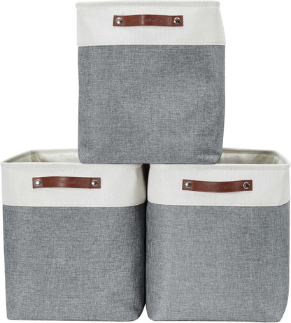 DECOMOMO Storage Bins, Large Fabric Storage Baskets for Shelves, Decorative Linen Closet Organizer, 15 X 11 X 9.5 Inches (Grey & White, 4 Pack)