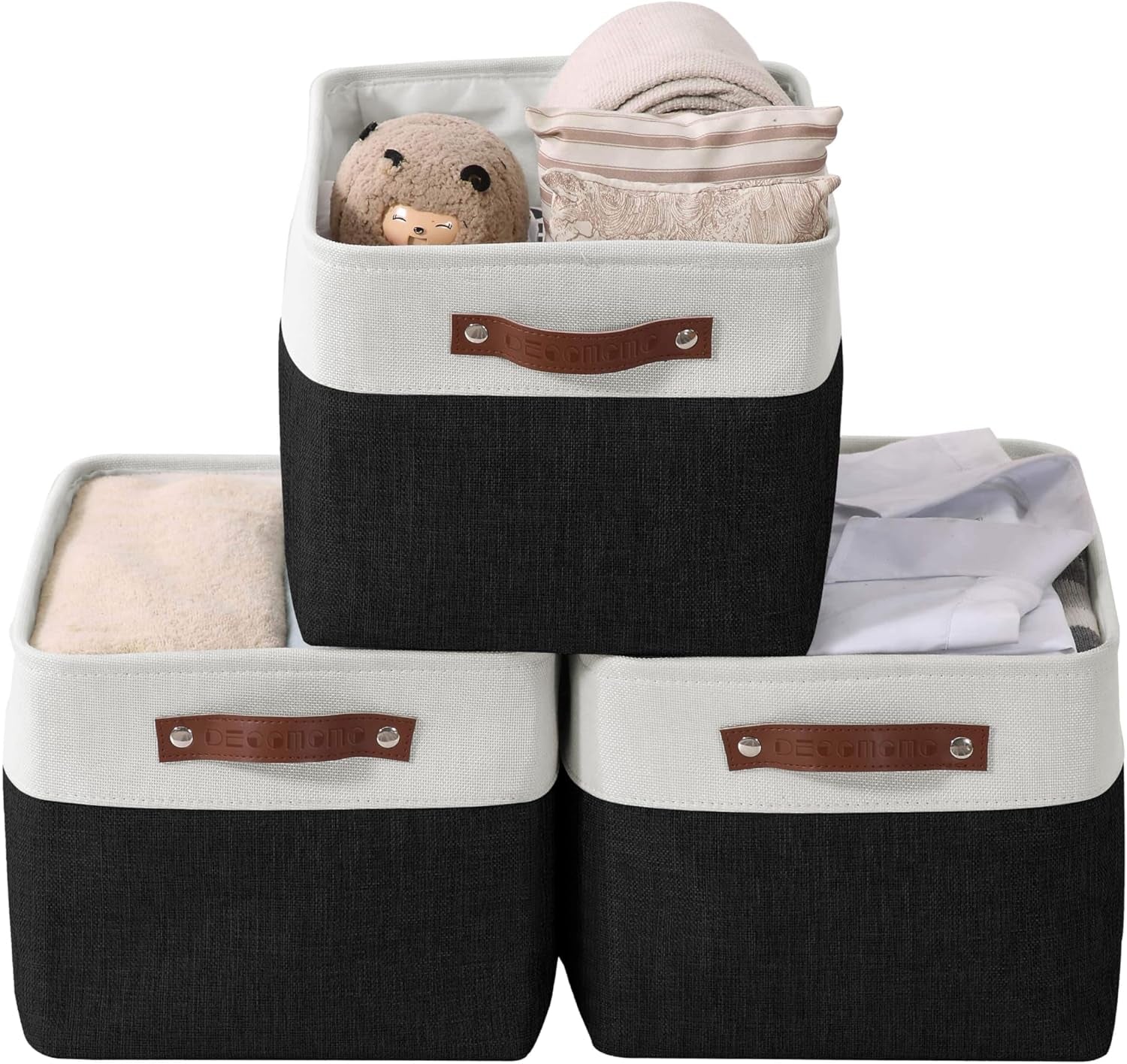 DECOMOMO Storage Bins, Large Fabric Storage Baskets for Shelves, Decorative Linen Closet Organizer, 15 X 11 X 9.5 Inches (Grey & White, 4 Pack)