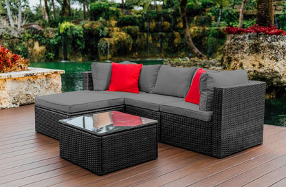 Nestl Outdoor Sectional Patio Furniture Set – 5 Piece Outdoor Patio Furniture Set with Outdoor Couch and Sectional Seating - Black with off White Cushions, Standard