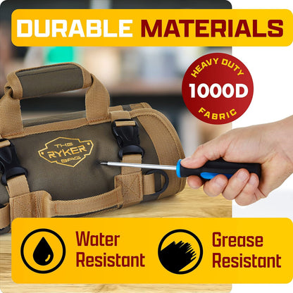 The Ryker Roll up Tool Bag Organizer Gifts for Dad. Heavy Duty Motorcy