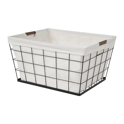 Stylish 60L Rectangular Steel Laundry Basket - Black & Natural Design for Adults