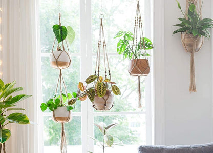 Set of 2 Macrame Plant Hangers - 40 Inch Decorative Jute Rope Indoor/Outdoor Flower Pot Holders with 4 Legs, Brown