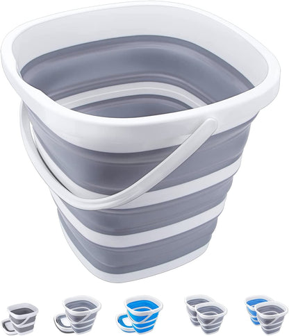 Versatile 10L Collapsible Bucket - Portable & Space-Saving for Outdoor Adventures, Cleaning, and Car Wash - Grey Square Design