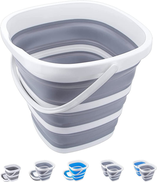 Versatile 10L Collapsible Bucket - Portable & Space-Saving for Outdoor Adventures, Cleaning, and Car Wash - Grey Square Design