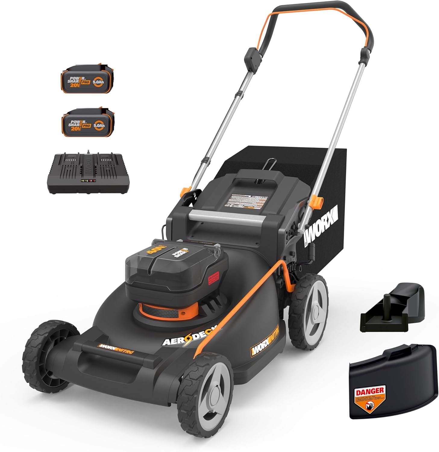 WORX 14" Cordless Lawn Mower, 2 in 1 Electric Mower Cuts Quietly, Compact & Lightweight Push Lawn Mower with 6-Position Height Adjustment for Small Yards, 2 Batteries & Charger Included, WG779