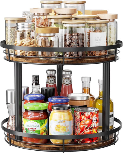 LAMU 12" Lazy Susans Turntable Organizer 2 Tier for Cabinet Pantry Kitchen Countertop Refrigerator Cupboard, Carbonized Wood Black