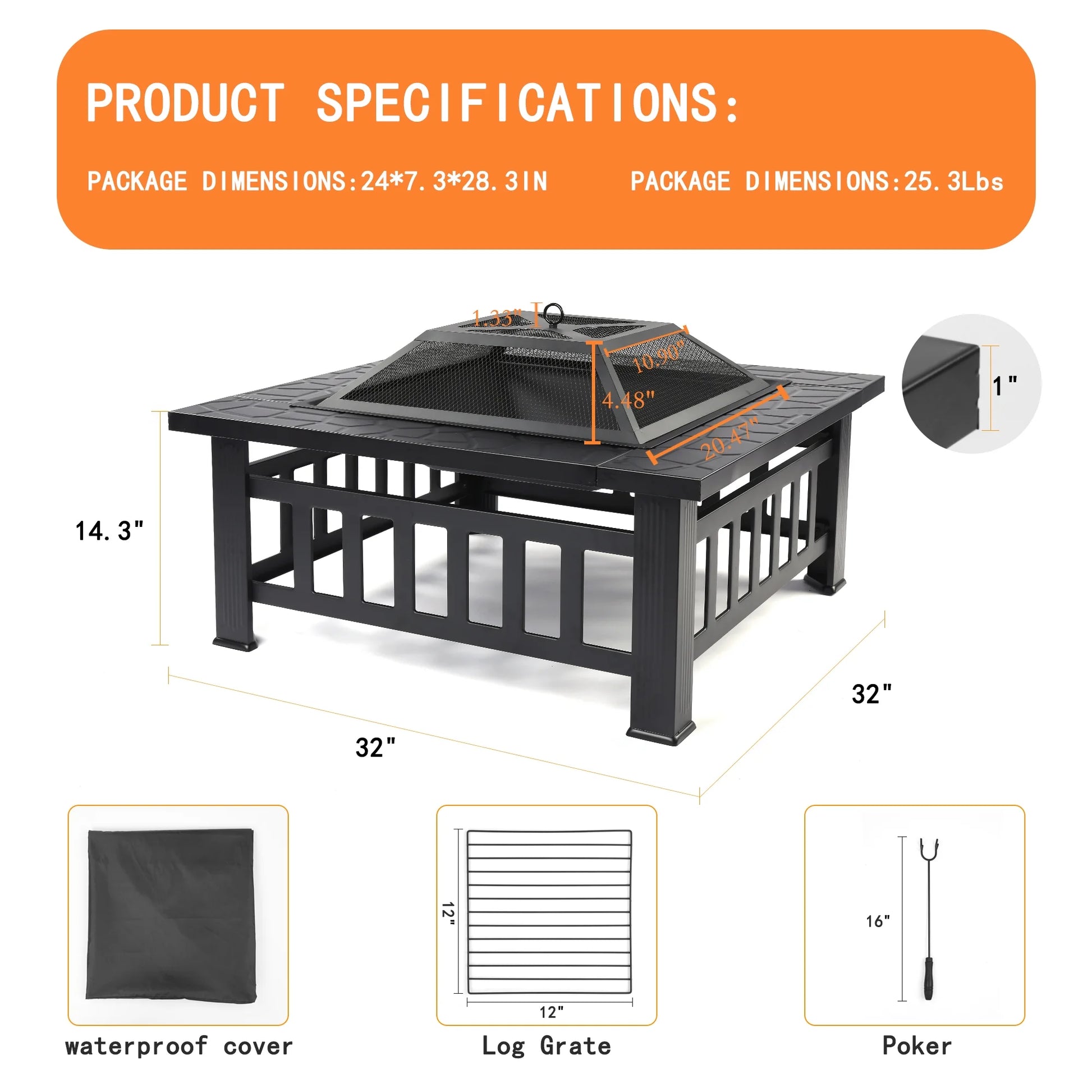 Fire Pits for Outside, 32" Wood Burning Fire Pit Tables with Screen Lid, Poker, BBQ Net, Food Clip and Cover, Backyard Patio Garden Outdoor Fire Pit/Bbq Fire Pit, Black
