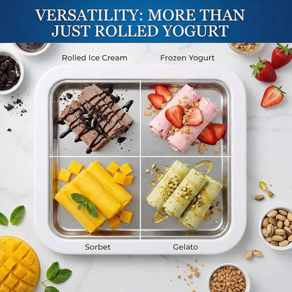 At-Home Rolled Ice Cream Maker - Magic Instant Freeze Pan for DIY Soft Serve & Frozen Yogurt. Easy-To-Use Ice Cream Rolling Tray with Spatulas. Ideal Summer Gift & Kitchen Activity for Kids (White)