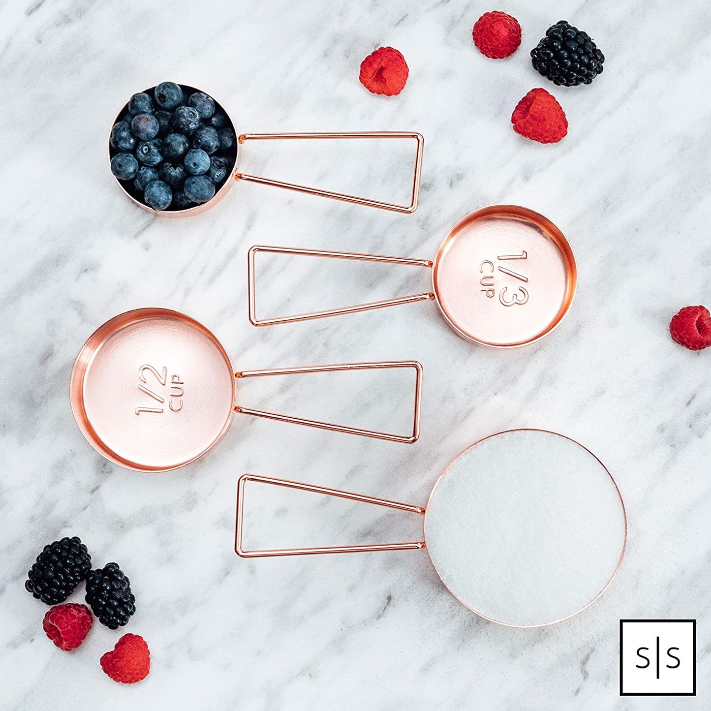 Elegant Rose Gold Copper Measuring Cups and Spoons Set – 8-Piece Stackable Stainless Steel Kitchen Essentials for Baking and Cooking