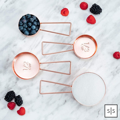 Elegant Rose Gold Copper Measuring Cups and Spoons Set – 8-Piece Stackable Stainless Steel Kitchen Essentials for Baking and Cooking