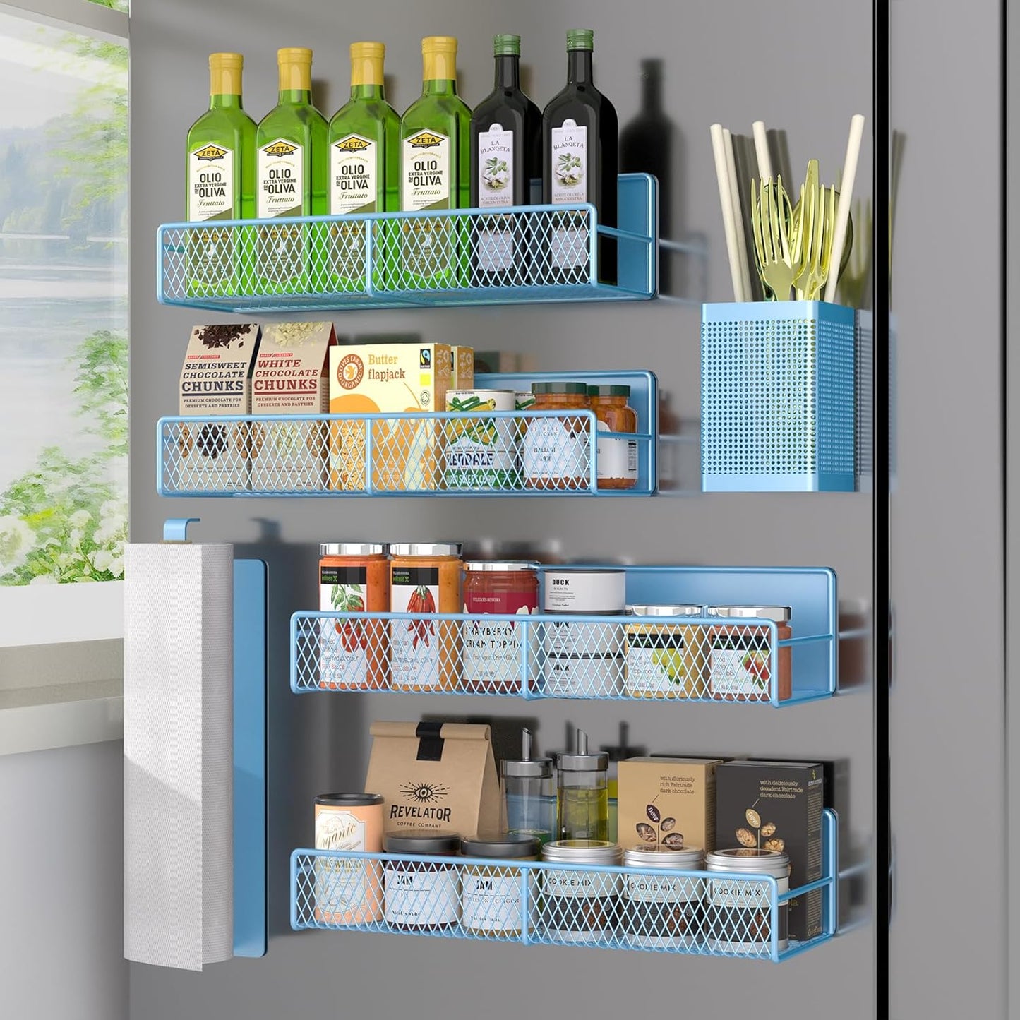 Magnetic spice rack shelf, full 2-piece set