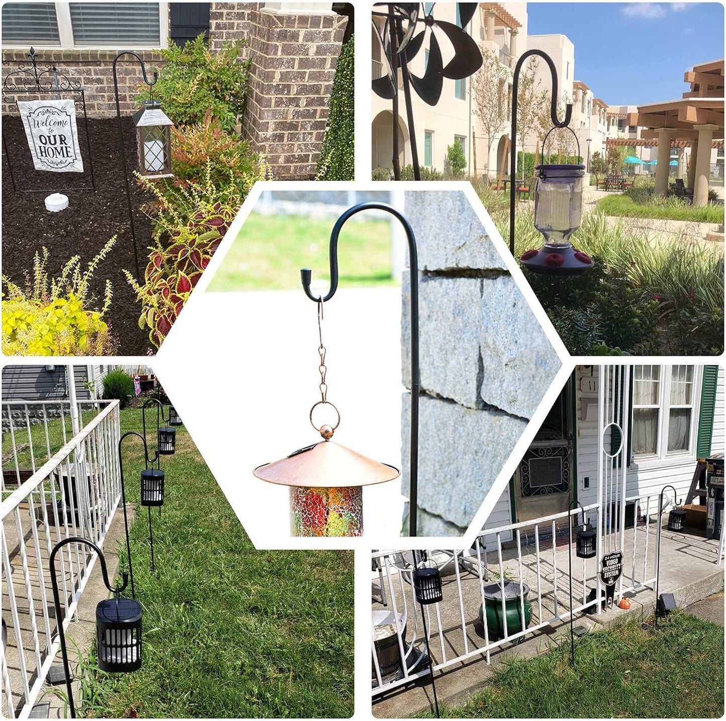 Adjustable shepherd hook holding a hanging planter