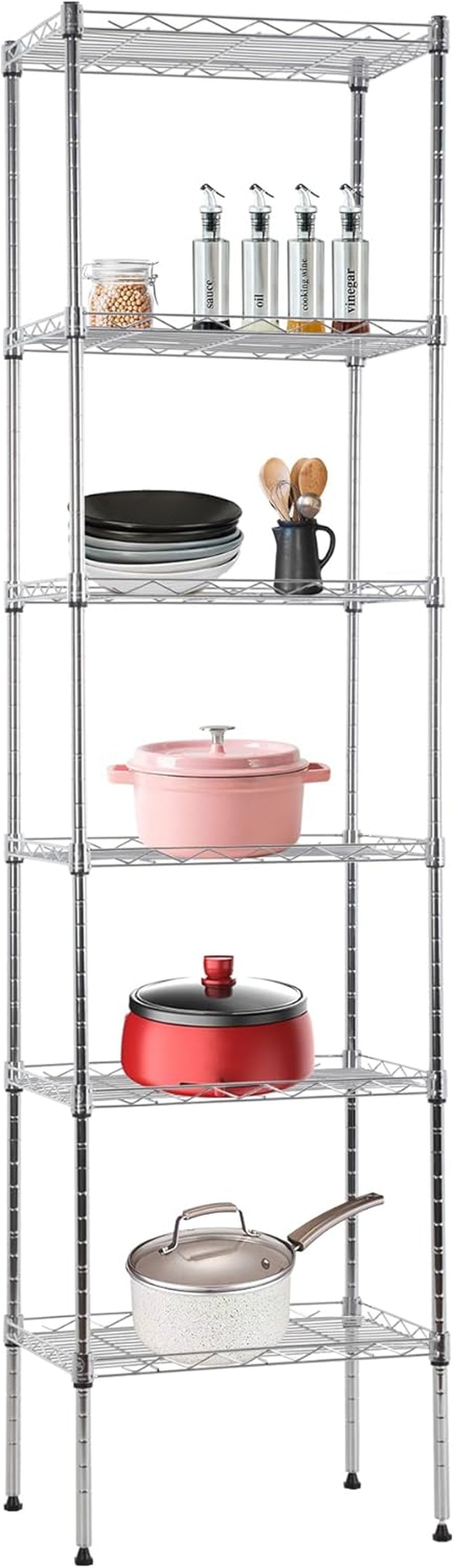 Bestoffice | 6-Tier Wire Storage Shelves with Wheels | 18X48X78 | Chrome | Adjustable Racks | Heavy-Duty Metal Shelf, Holds Upto 600 Lbs | No-Tool Assembly | Ideal for Home & Garage Shelving