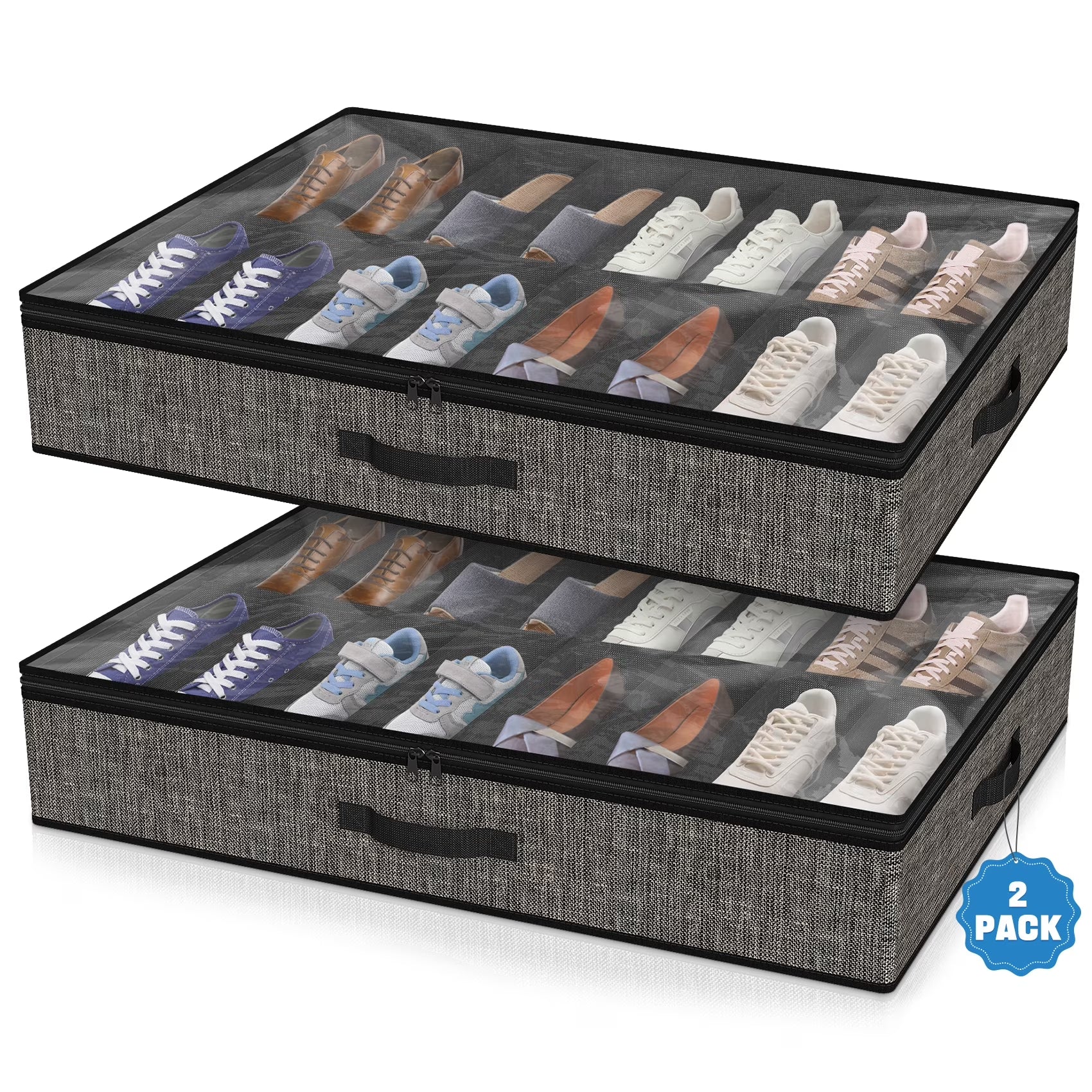 Acerichfad under Bed Shoe Storage Organizer, 2 Pack 32 Pairs Foldable under Bed Shoe Storage Organizer, Black