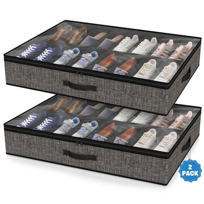 Acerichfad under Bed Shoe Storage Organizer, 2 Pack 32 Pairs Foldable under Bed Shoe Storage Organizer, Black