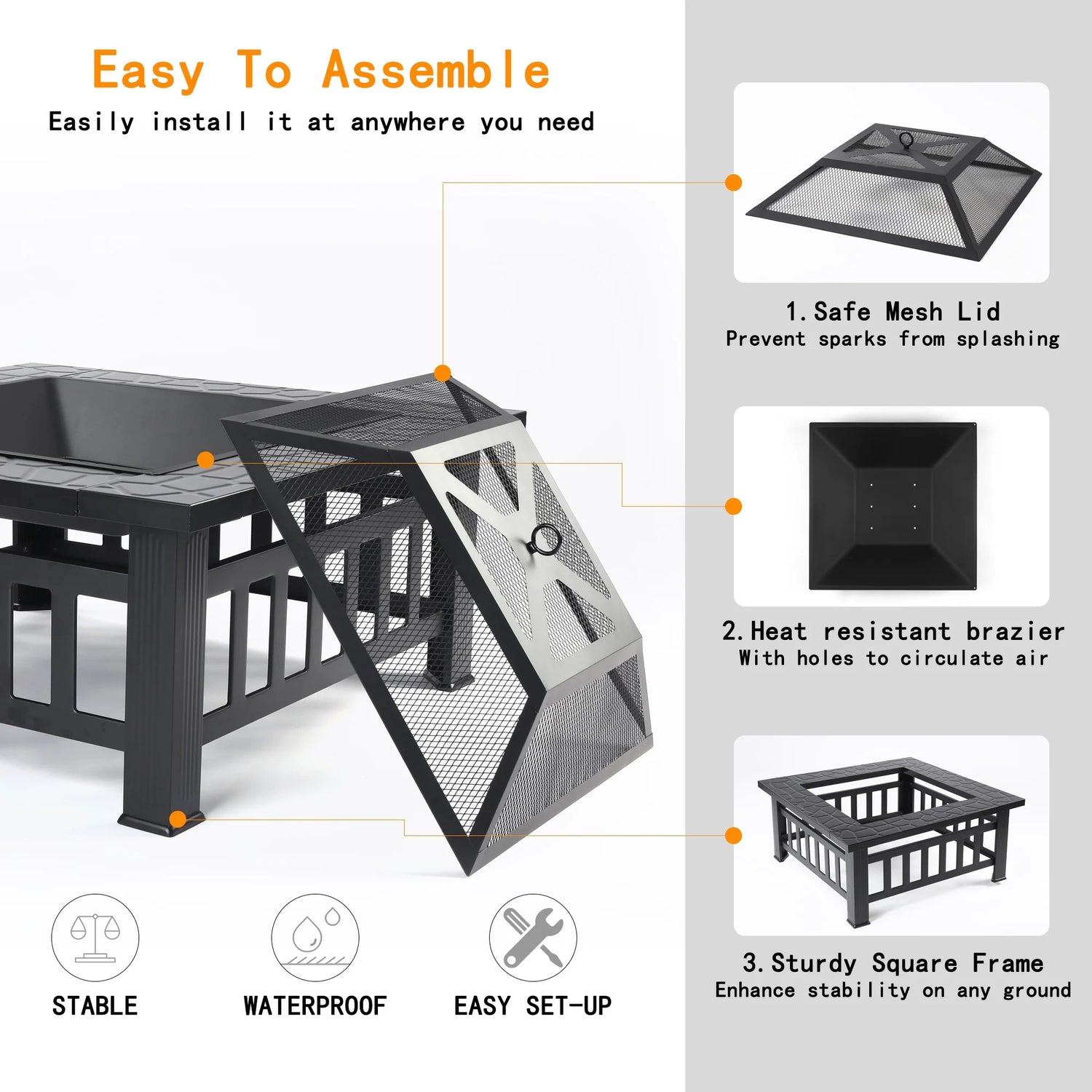 Fire Pits for Outside, 32" Wood Burning Fire Pit Tables with Screen Lid, Poker, BBQ Net, Food Clip and Cover, Backyard Patio Garden Outdoor Fire Pit/Bbq Fire Pit, Black