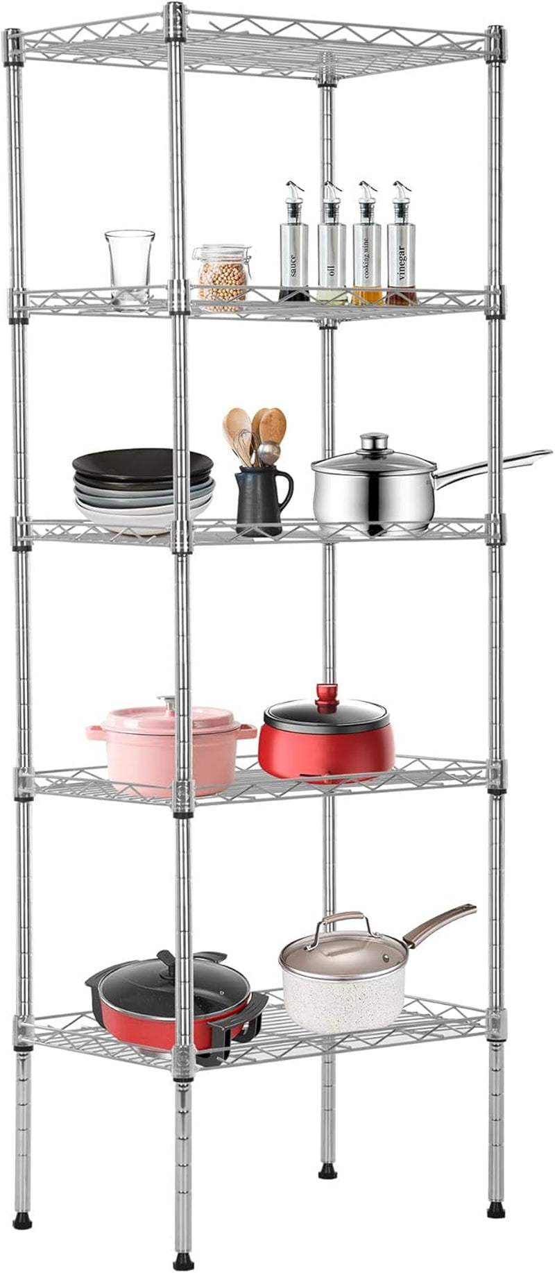 Bestoffice | 6-Tier Wire Storage Shelves with Wheels | 18X48X78 | Chrome | Adjustable Racks | Heavy-Duty Metal Shelf, Holds Upto 600 Lbs | No-Tool Assembly | Ideal for Home & Garage Shelving