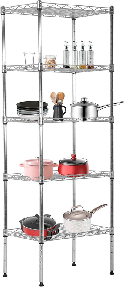 Bestoffice | 6-Tier Wire Storage Shelves with Wheels | 18X48X78 | Chrome | Adjustable Racks | Heavy-Duty Metal Shelf, Holds Upto 600 Lbs | No-Tool Assembly | Ideal for Home & Garage Shelving