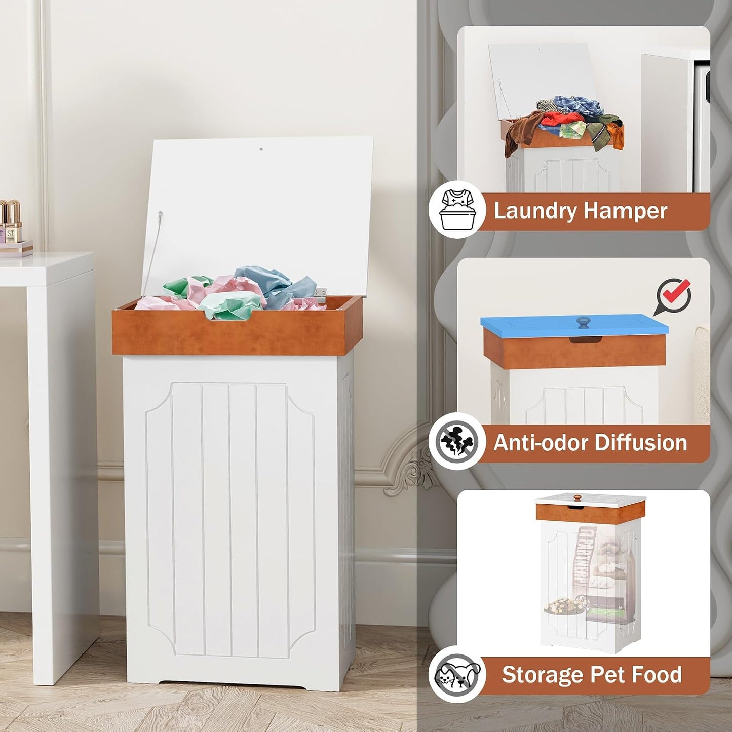 Farmhouse trash can cabinet, top surface used as counter space