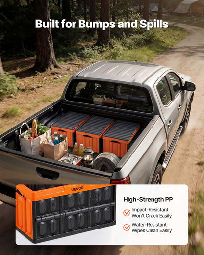 VEVOR Plastic Collapsible Storage Bins with Lids, 45L 3Packs, Stackable Folding Storage Crates with Handles, Holds 44 Lbs per Bin, Heavy Duty Containers, Space-Saving Baskets, for Home Organizing