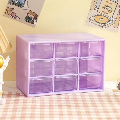 Desktop 9 Grid Storage Boxes Organizer Transparent Small Drawer Partitioned Student Desk Wall-Mounted Sundries Storage Box Cute