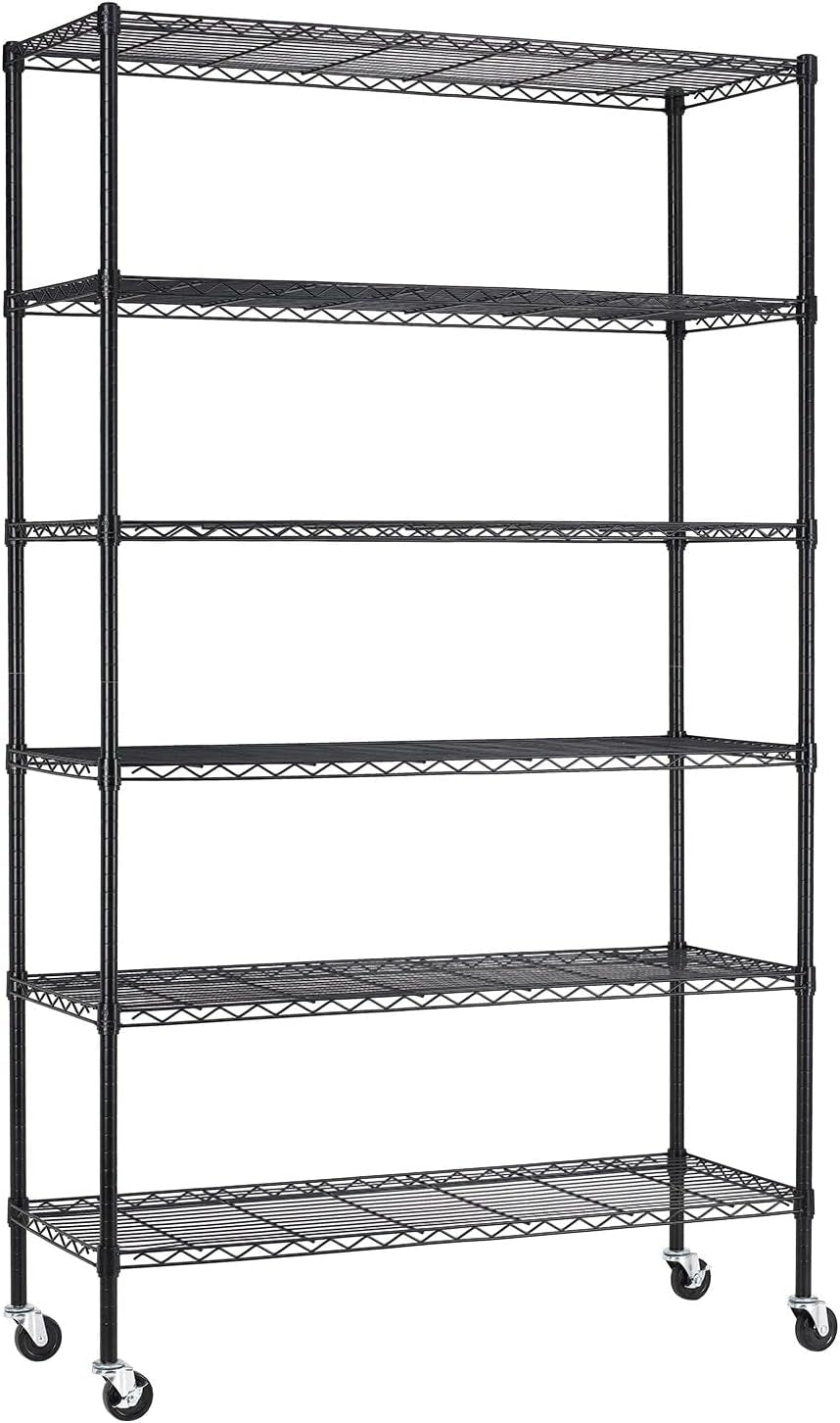 Bestoffice | 6-Tier Wire Storage Shelves with Wheels | 18X48X78 | Chrome | Adjustable Racks | Heavy-Duty Metal Shelf, Holds Upto 600 Lbs | No-Tool Assembly | Ideal for Home & Garage Shelving