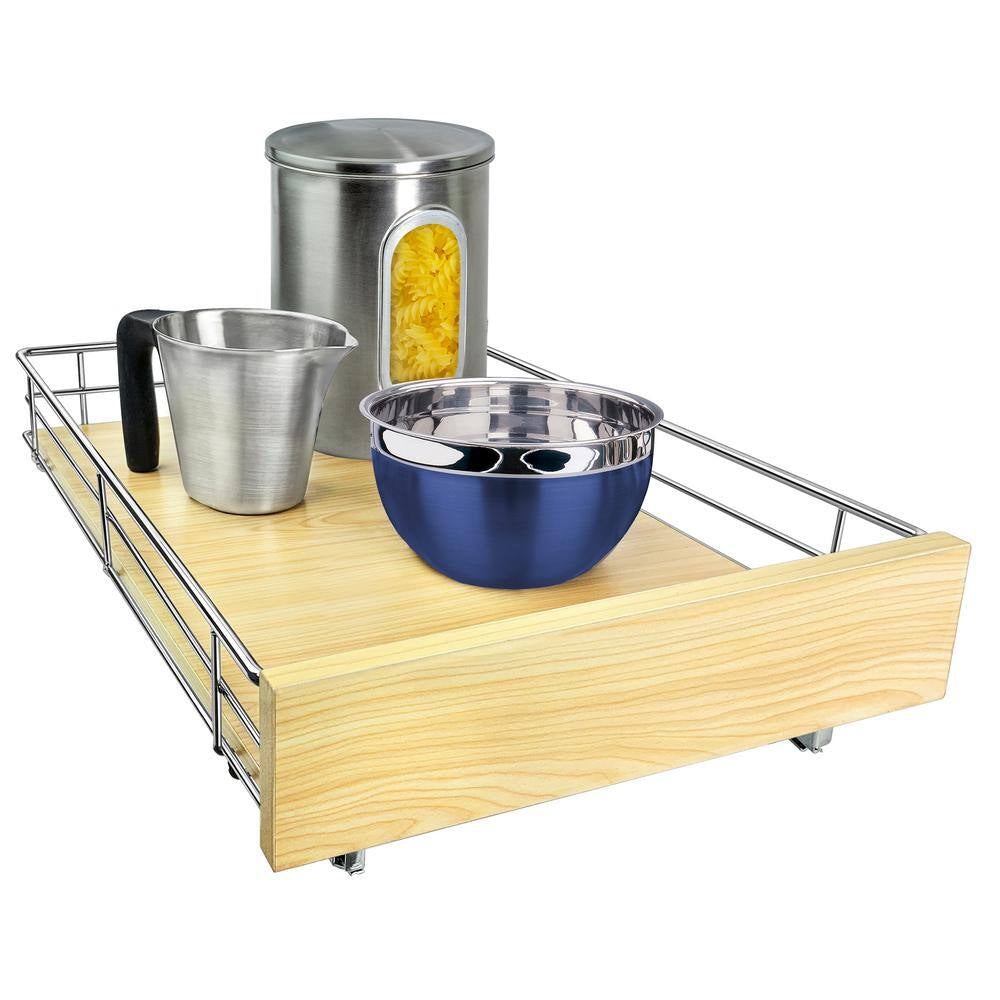 Slide Out Wood Cabinet Organizer - Pull Out under Cabinet Sliding Shelf - 20 In. X 21 In. - Wood and Chrome