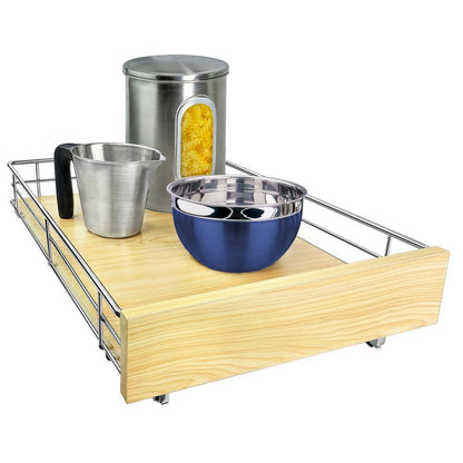 Slide Out Wood Cabinet Organizer - Pull Out under Cabinet Sliding Shelf - 20 In. X 21 In. - Wood and Chrome
