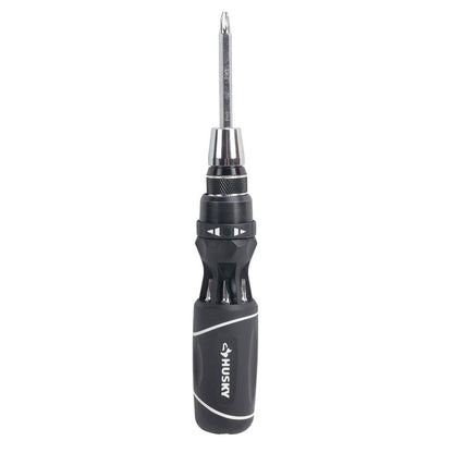12-In-1 Quick-Load Ratcheting Screwdriver with 6 Driver Blades in Handle
