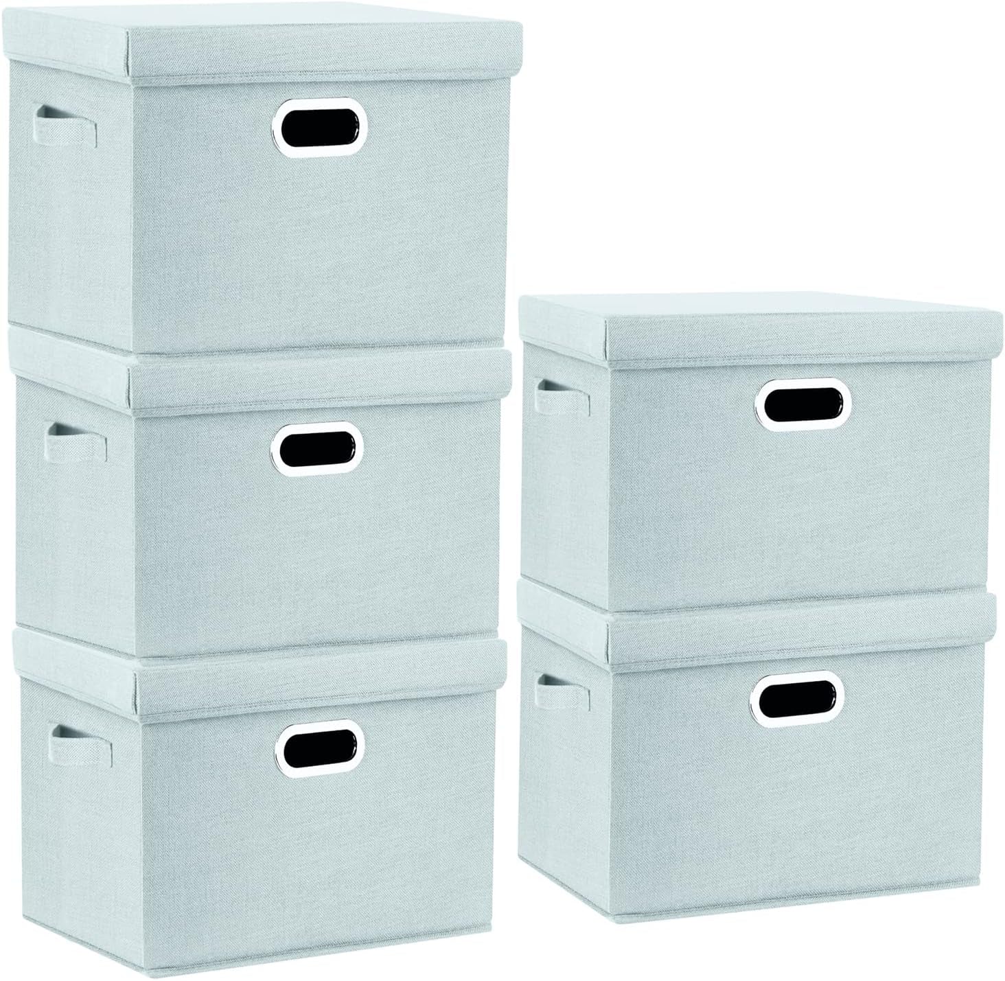 TYEERS Collapsible Storage Bins with Lids, Large Fabric Storage Boxes - 2 Pack - Classic Blue