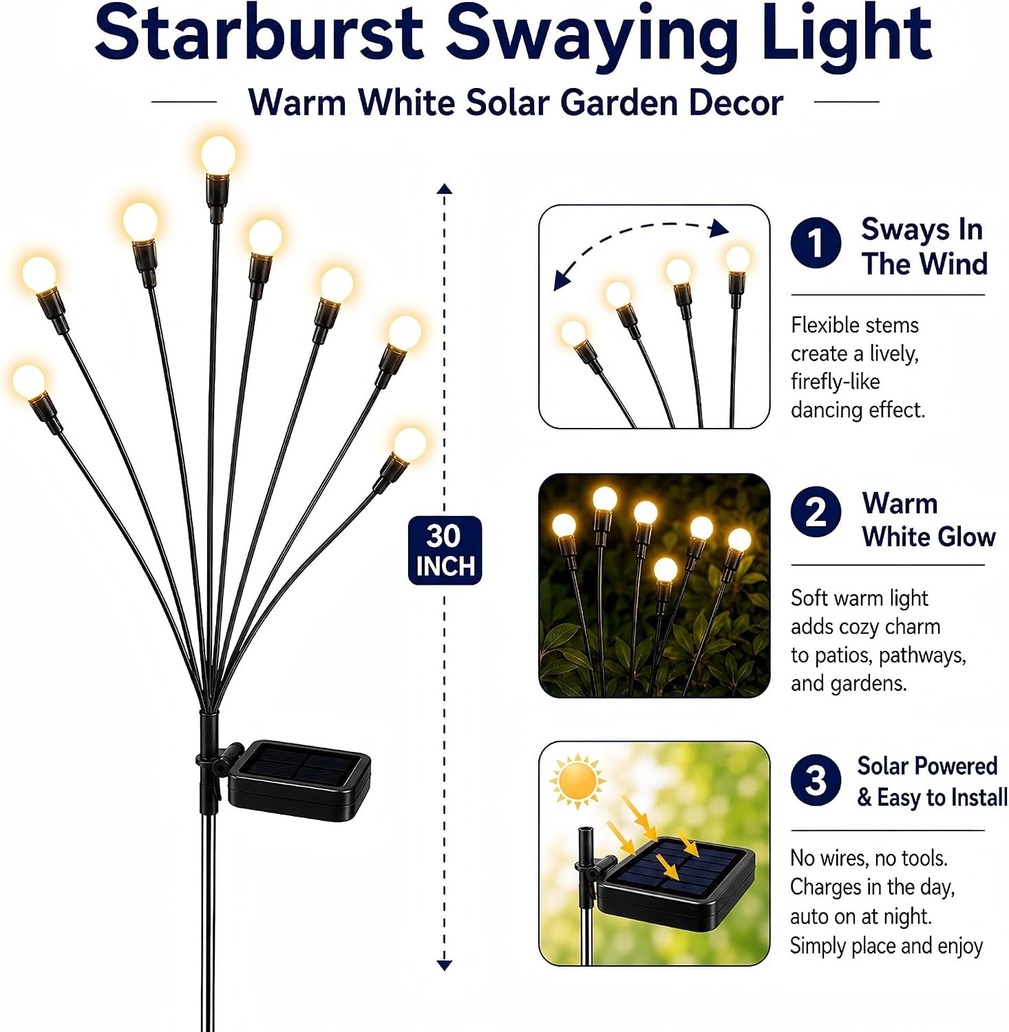 Solar swaying garden light staked in a garden bed