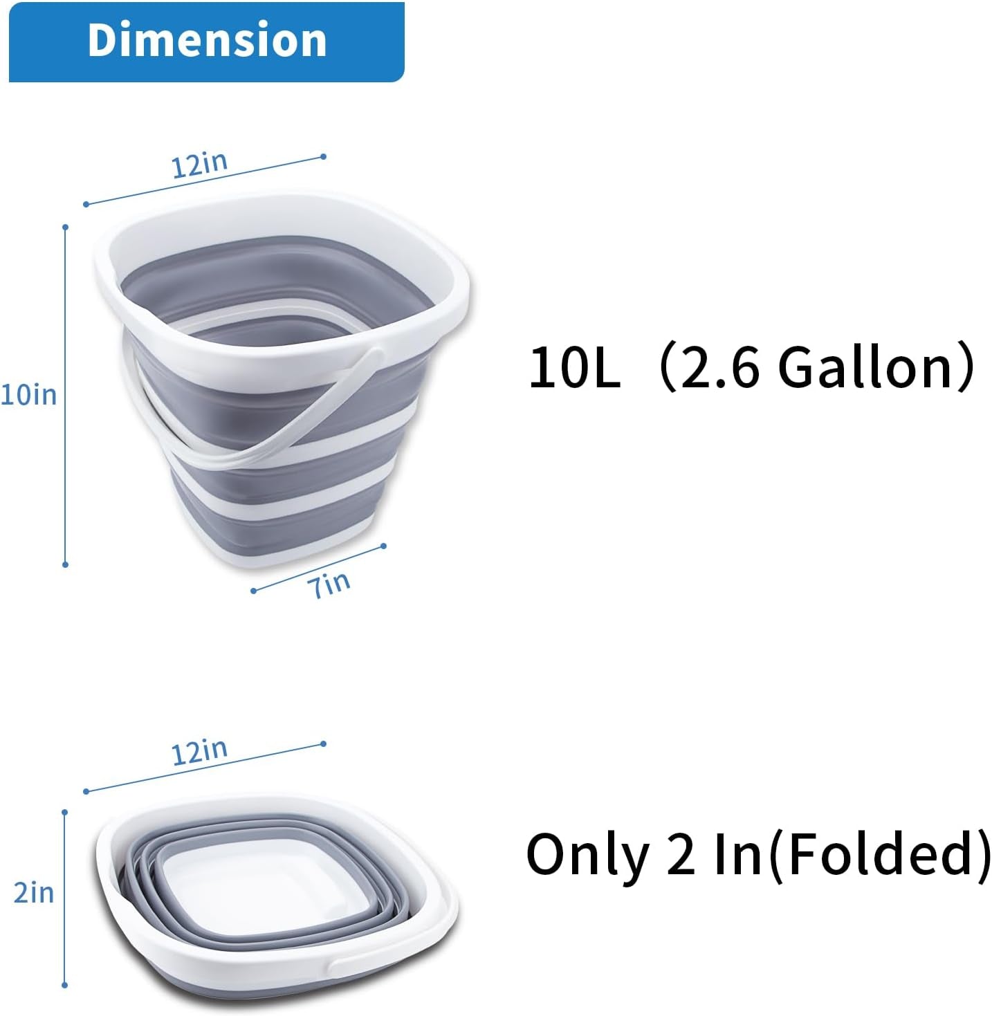 Versatile 10L Collapsible Bucket - Portable & Space-Saving for Outdoor Adventures, Cleaning, and Car Wash - Grey Square Design